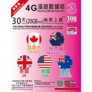 3HK [UK, US, Canada, Australia and New Zealand] 30 Days (20GBFUP) 4G LTE Internet Card|DATA SIM - Activate Before: 31/12/2024