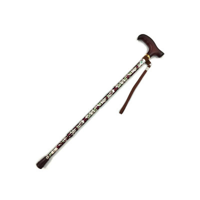 Fuji Home Walking Stick with Natural Wood Handle(Red Flower) WB3717| Made in Taiwan | Japan SG Safety Certification