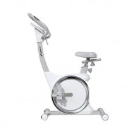 MERACH Small Family Exercise Bike - White| Innovative Reluctance Design | 4 Wheels and Double Belts | Electroplated Aluminum Ring Cross Turntable | 8-speed Resistance Adjustment | Quiet