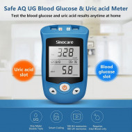 Sinocare - Safe AQ UG Blood Glucose and Uric Acid Meter (International Version) Main Unit|Comes with Patented Pain Relief Blood Collection Pen