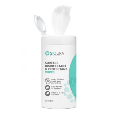 SIQURA Surface Disinfectant & Protectant Wipes  | Kills 99.99% of germs| 30 Days Protection | Inhibits Mould & Odour | Bio-Friendly