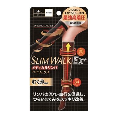 日本 SLIMWALK - 日本医疗保健外出压力袜 (短筒, 黑色, M-L size)|日本制造