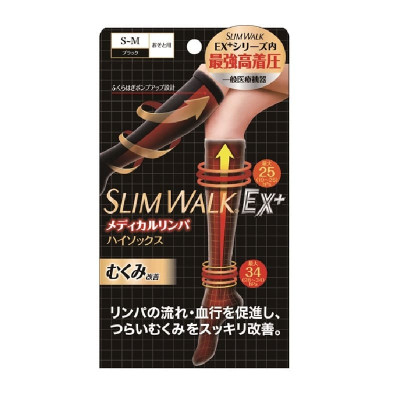 日本 SLIMWALK - 日本醫療保健外出壓力襪 (短筒, 黑色, S-M size)|日本製造